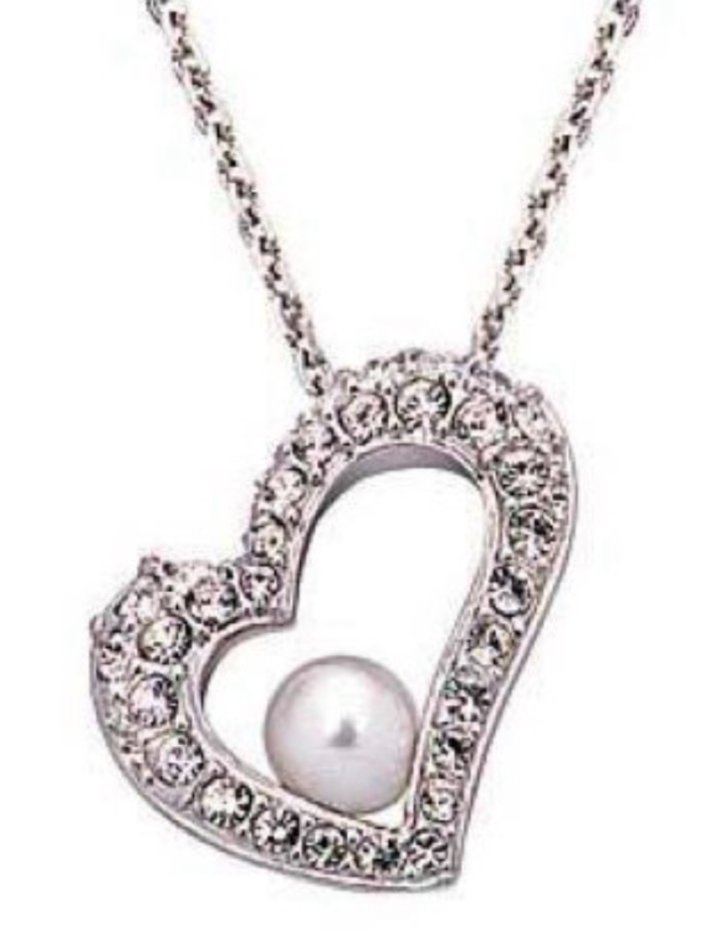 Swarovski Silver Heart Pearl Pendant Necklace 17” authentic